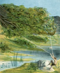 Barão Munchausen encontra outro servo excelente, de "As Aventuras do Barão de Munchausen", de Rudolf Erich Raspe (1736-94), publicado em 1888